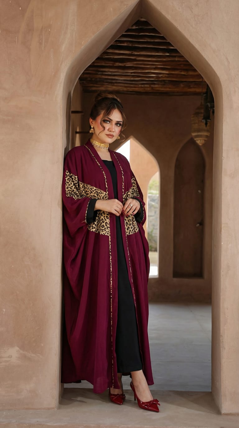 طقم همة النمر عباية 2 قطع من قماش كريب روزا الممتاز