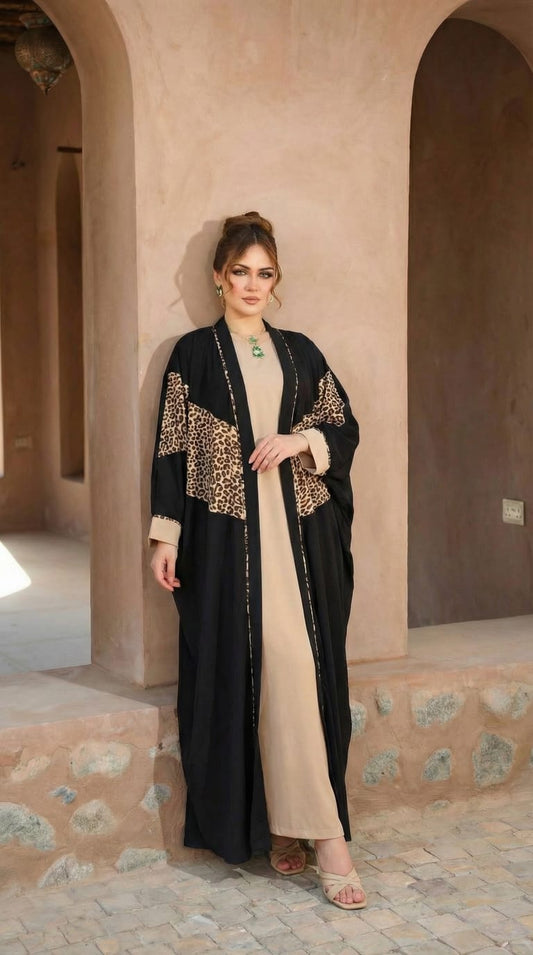 طقم همة النمر عباية 2 قطع من قماش كريب روزا الممتاز